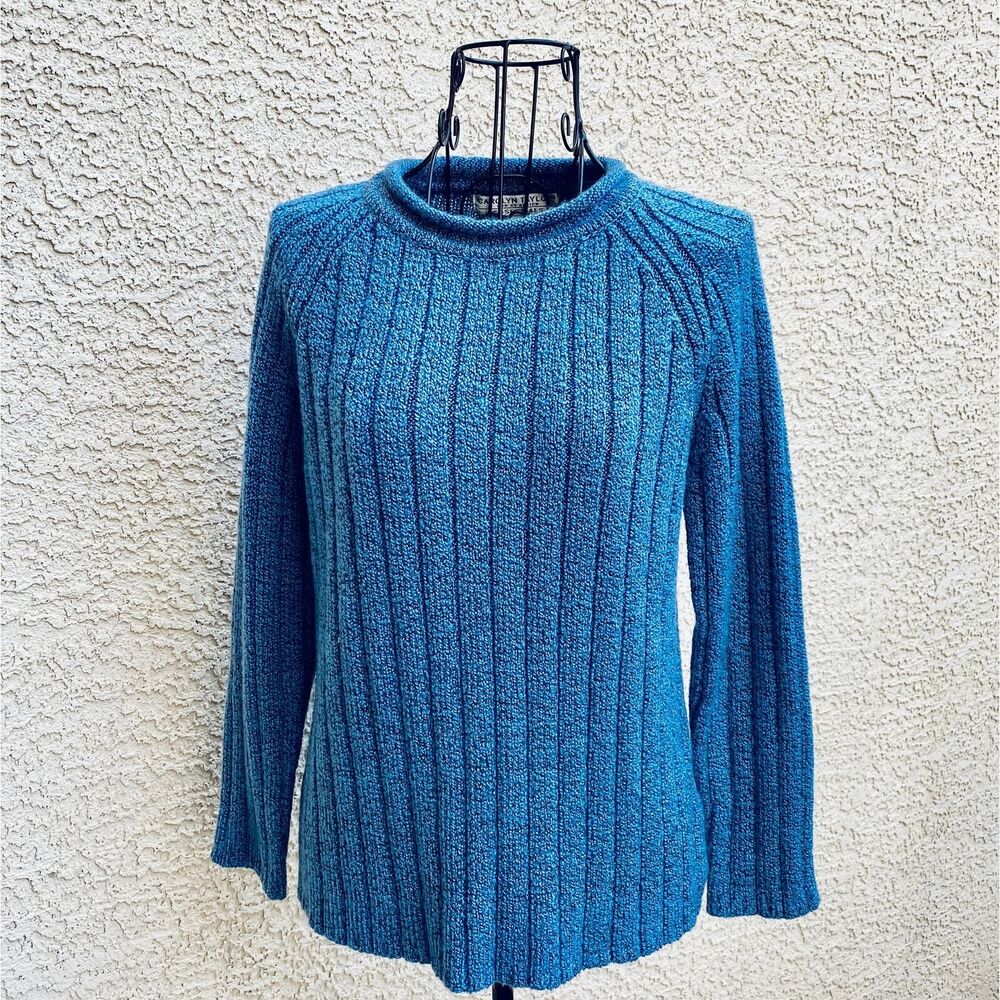 Carolyn Taylor Essentials Variegated Roll Neck Sweater Small Blue